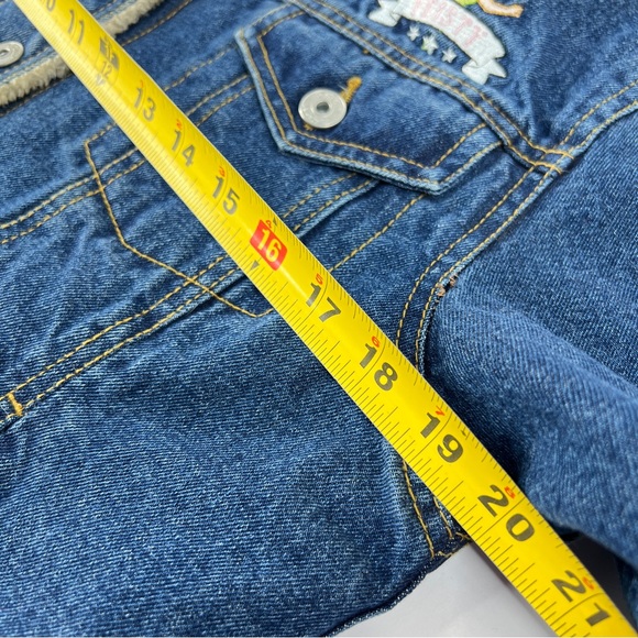 Disney Tinkerbell Denim Jean Jacket Faux Fur Lined Women's Embroidered MED VTG - Picture 8 of 17